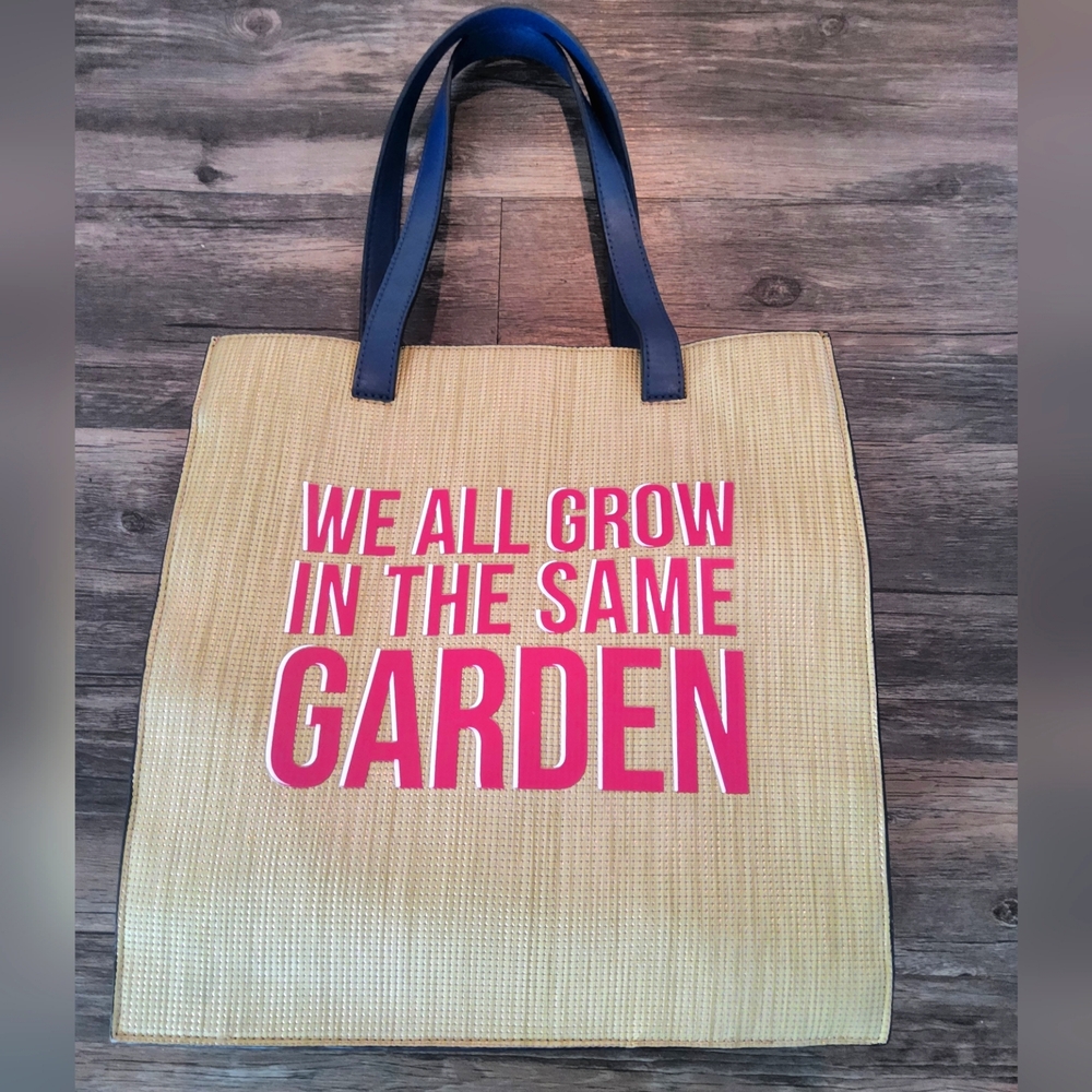 Christian Siriano Acacia North South Gold Tote Bag With Pink Lettering